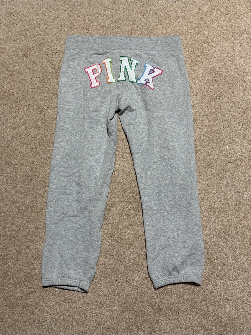 PINK Grey Sweatpants with Rainbow Logo on Butt